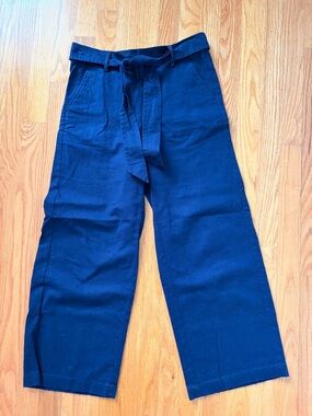 J. Crew Navy Wide-Leg cropped Tie-Waist linen pants